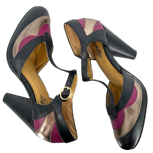 Seychelles Veronica T-Strap Spectator Pumps Size 6 Leather Black Pink Bronze - Picture 4 of 13
